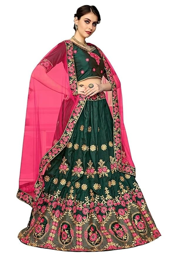 Lehenga Choli Green & Light Pink