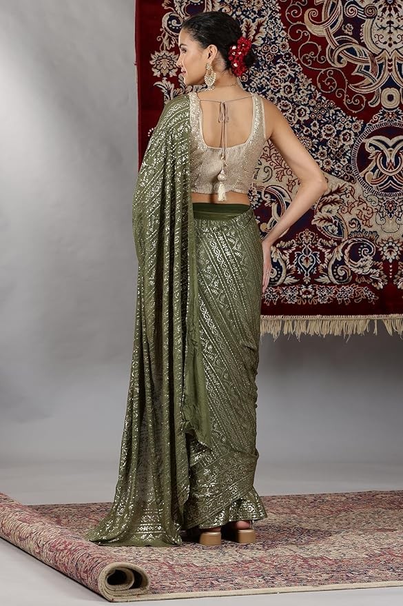 Gold and Green Saree Set