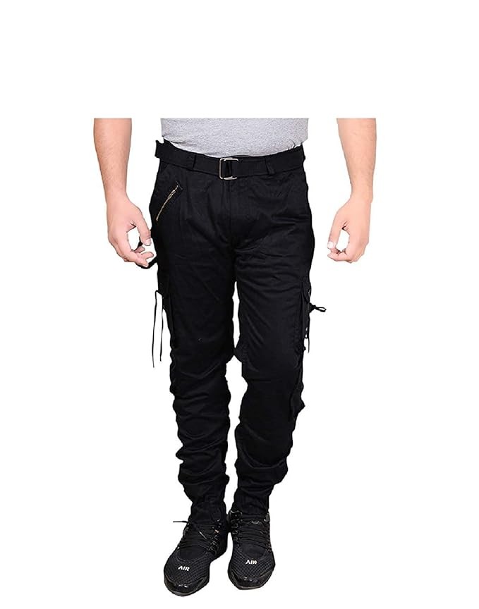 Men's Black Cotton Relaxed Fit Zipper Slim fit Cargo