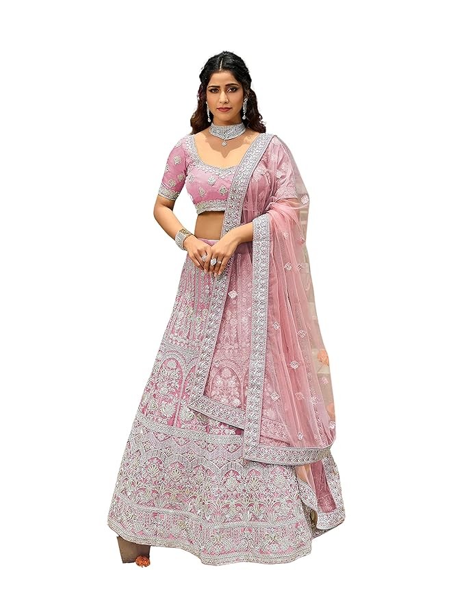 Women Organza Lehenga Choli Pink