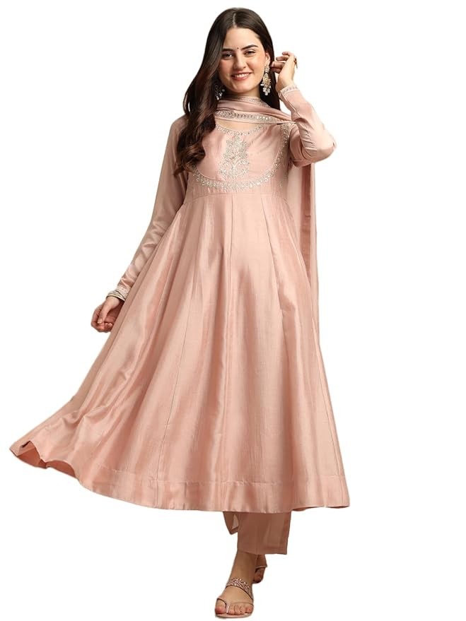 Women's Silk Anarkali & Pant with Dupatta Set