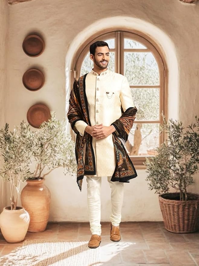 Men's White Kurta Indo-Western Sherwani