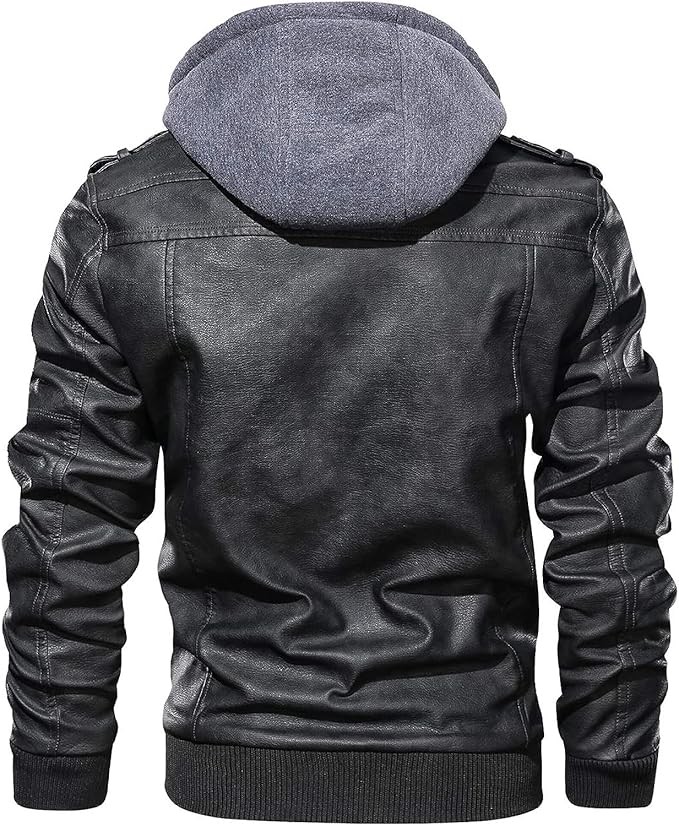 Men's Leather Hooded Motorcycle JacketMen's Leather Hooded Motorcycle Jacket