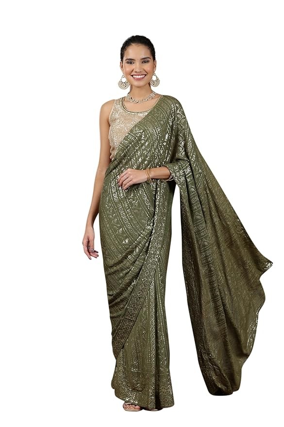 Gold and Green Saree Set